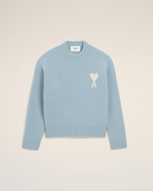 Pull bleu col rond ami de cœur en alpaga